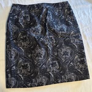 Talbots Petite Black pencil Gray Paisley Floral Wrap Skirt Size 4p Wool  Blend